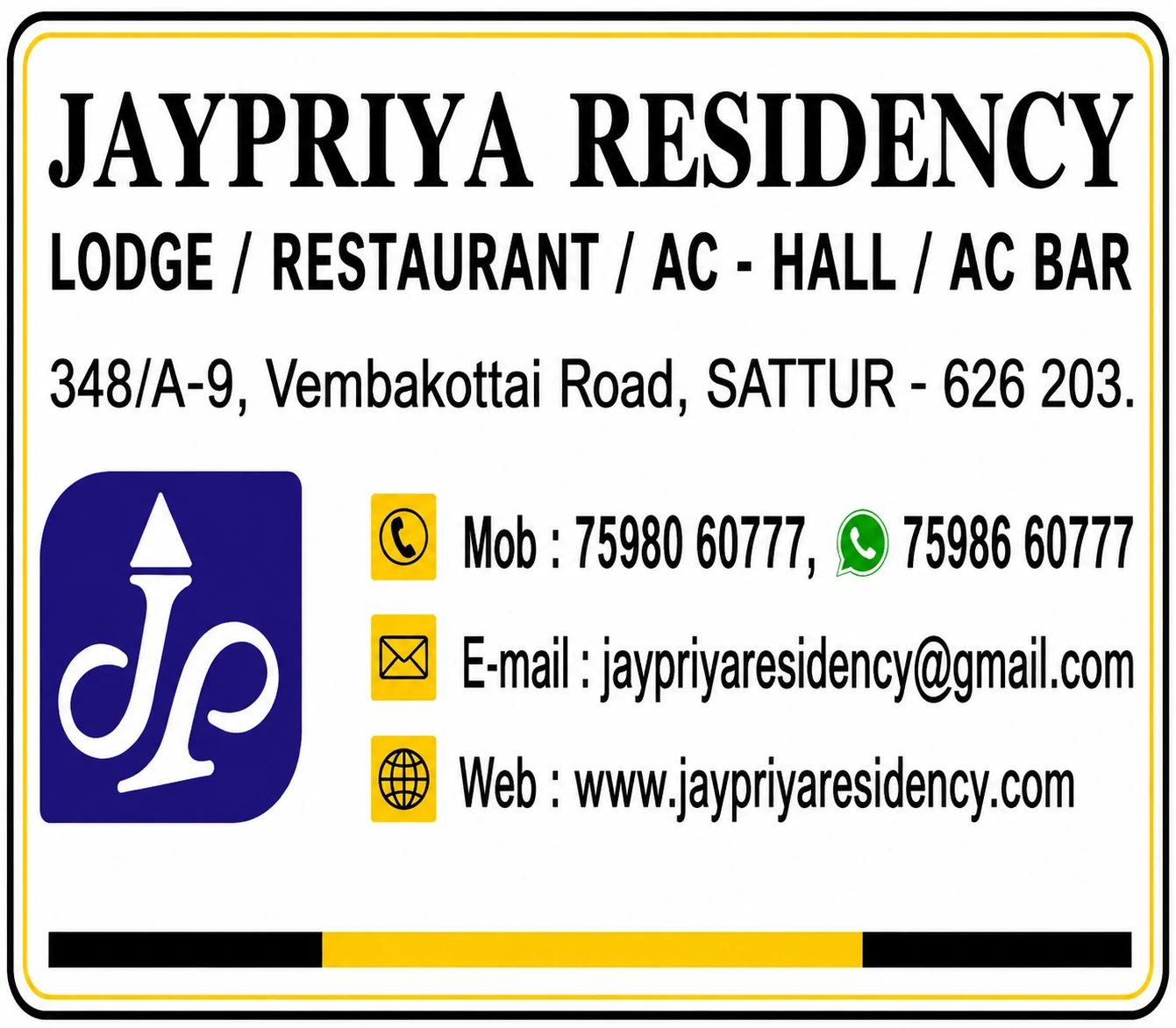 Jaypriya Residency Sattur hotel contact details