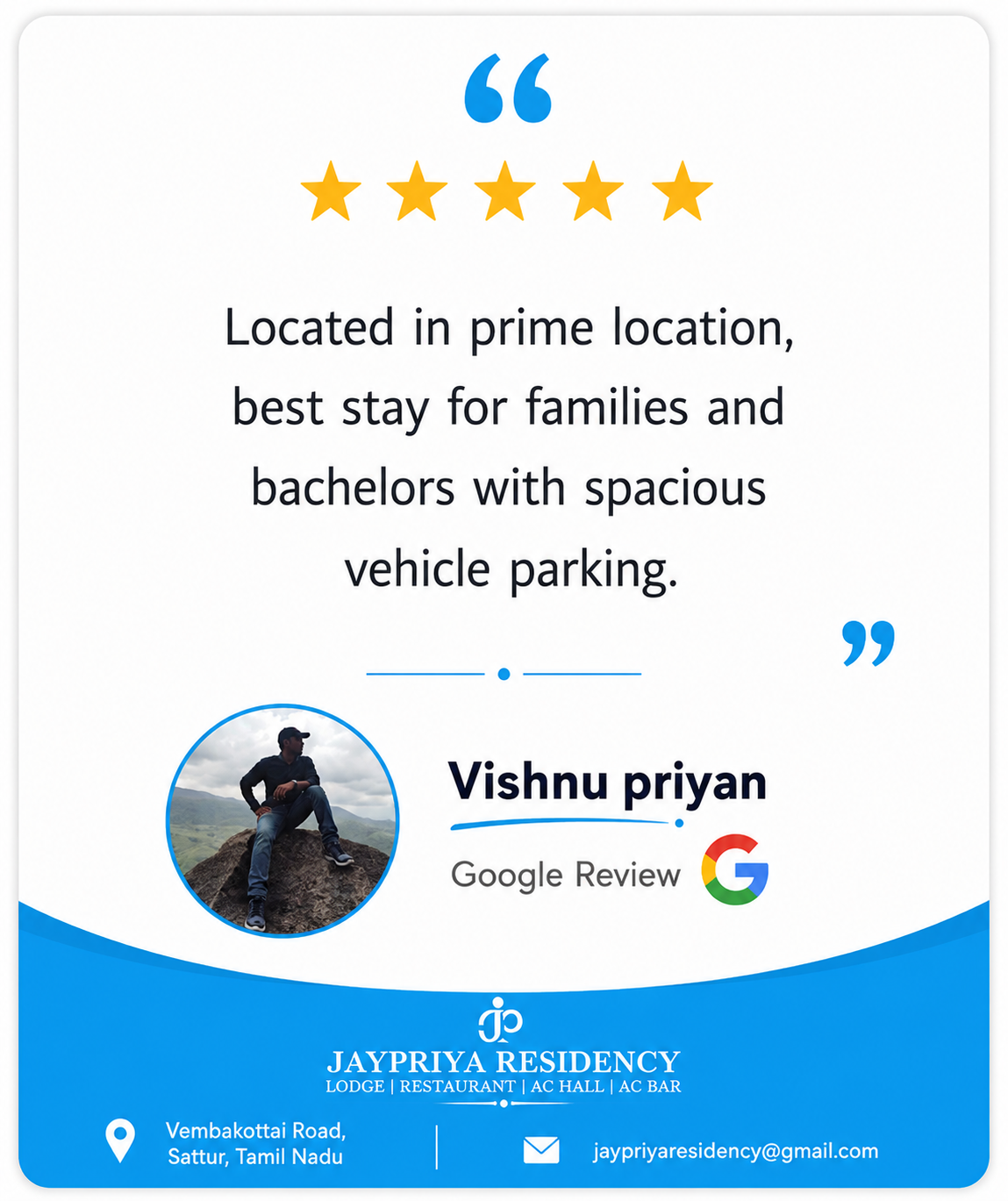 Guest review of Jaypriya Residency Sattur accommodation