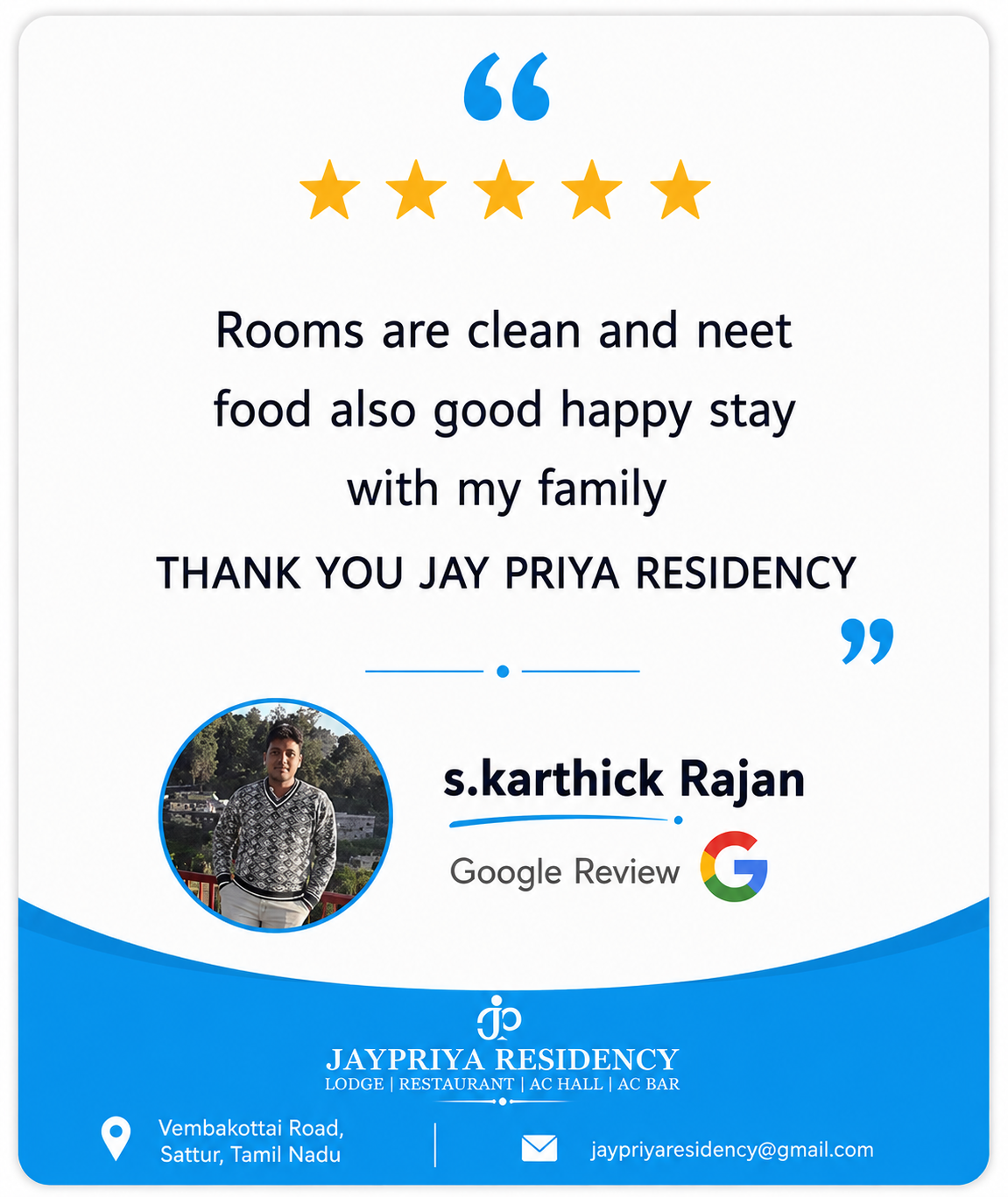 Guest feedback for Jaypriya Residency Sattur hotel